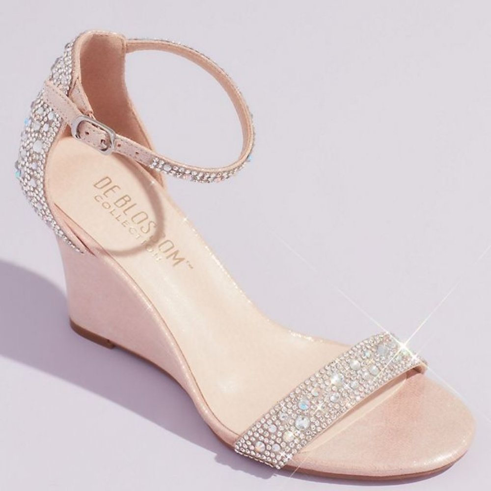 DeBlossom Collection Pave Crystal Embellished Metallic Wedge blush color